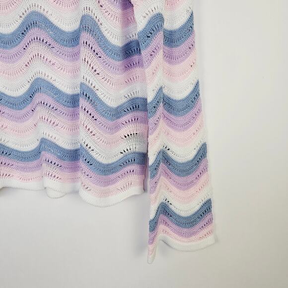 Pastel Wave Open Knit Sweater Large Cottage Y2K Soft Girl Lightweight Coquette - Picture 7 of 12